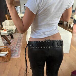 Y2K Black Lace Up Grommet Belt Corset Style Gothic Grunge